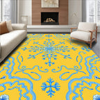 Vibrant Blue Snowflake Medallion Yellow Rug