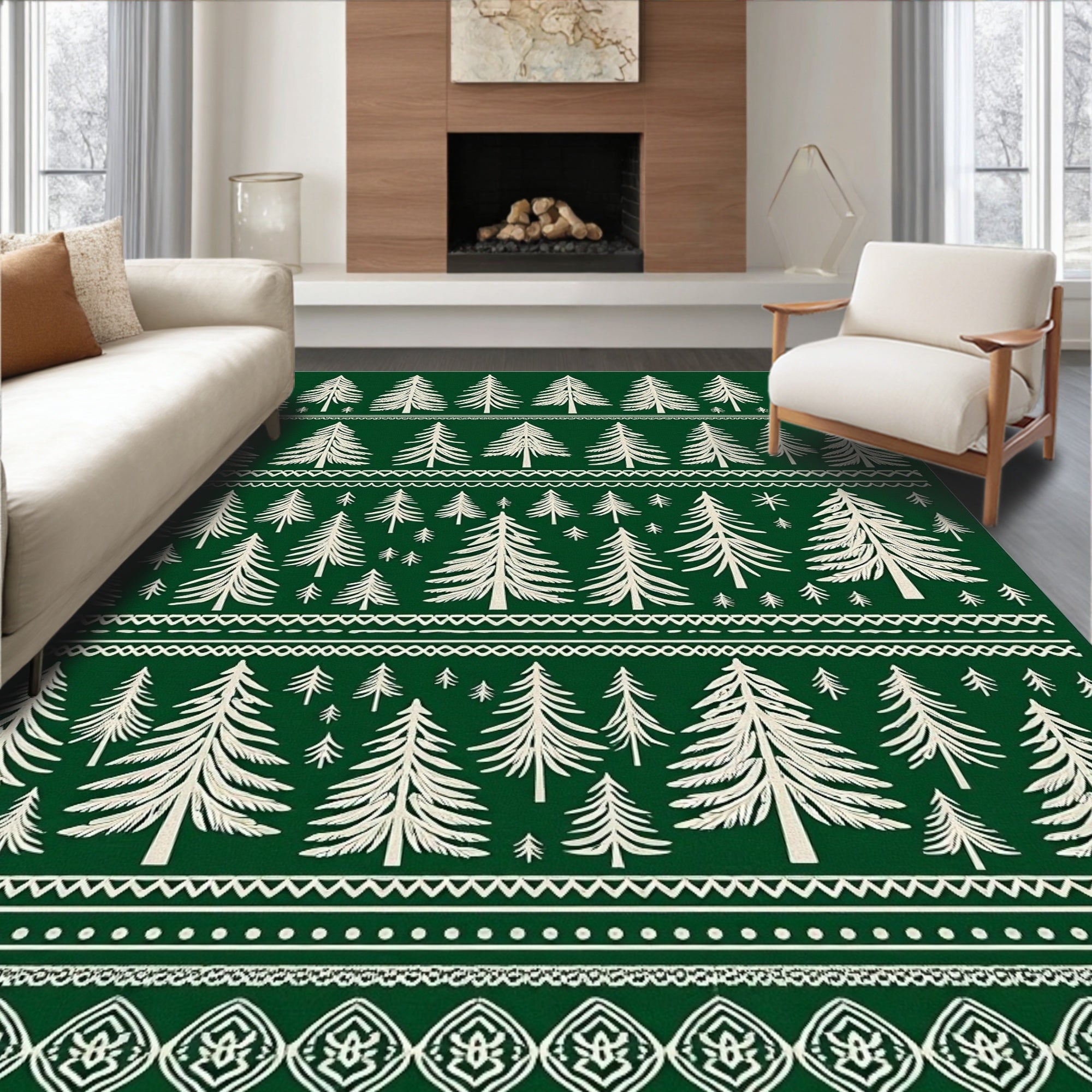 Christmas Forest Trees Border Rug