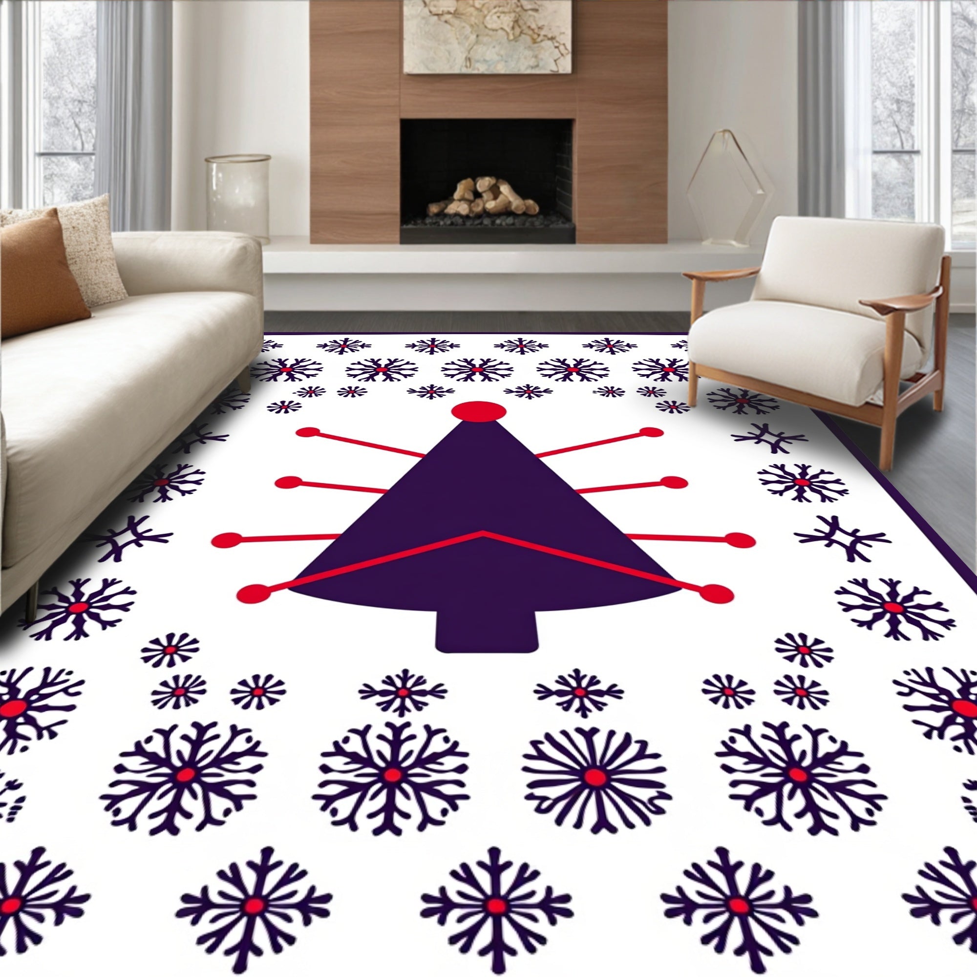 Crimson Snowflake Christmas Tree Rug