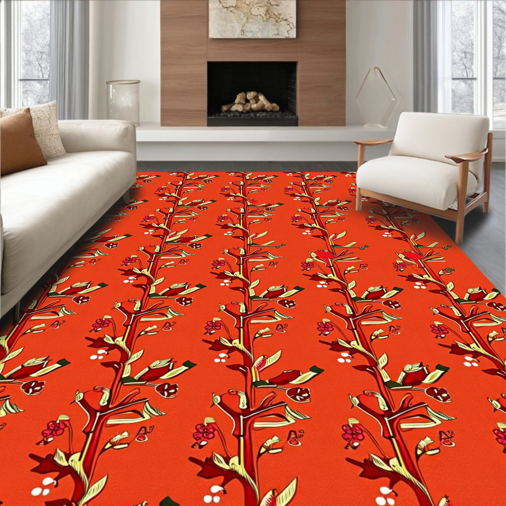 Ornate Scarlet Vine Bloom Rug