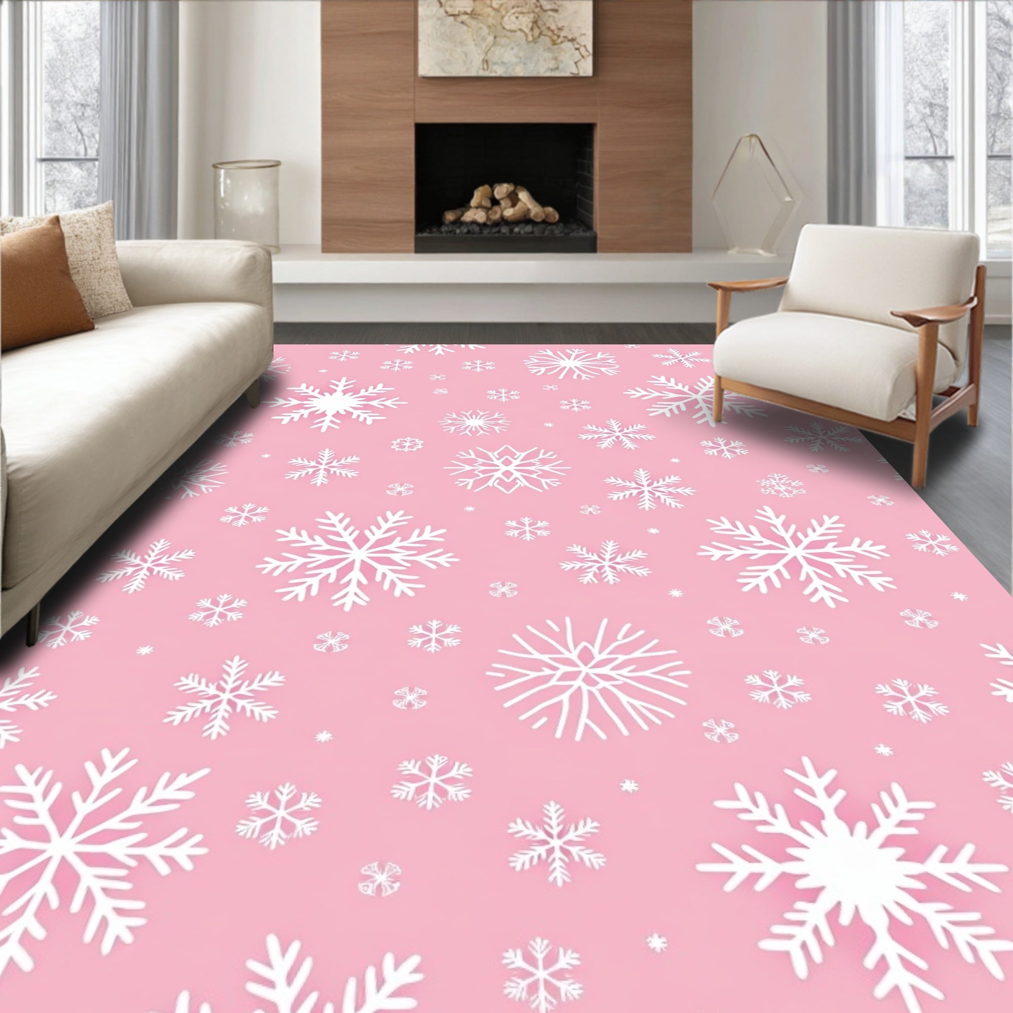 Pink Soft Mandala Snowflakes Rug