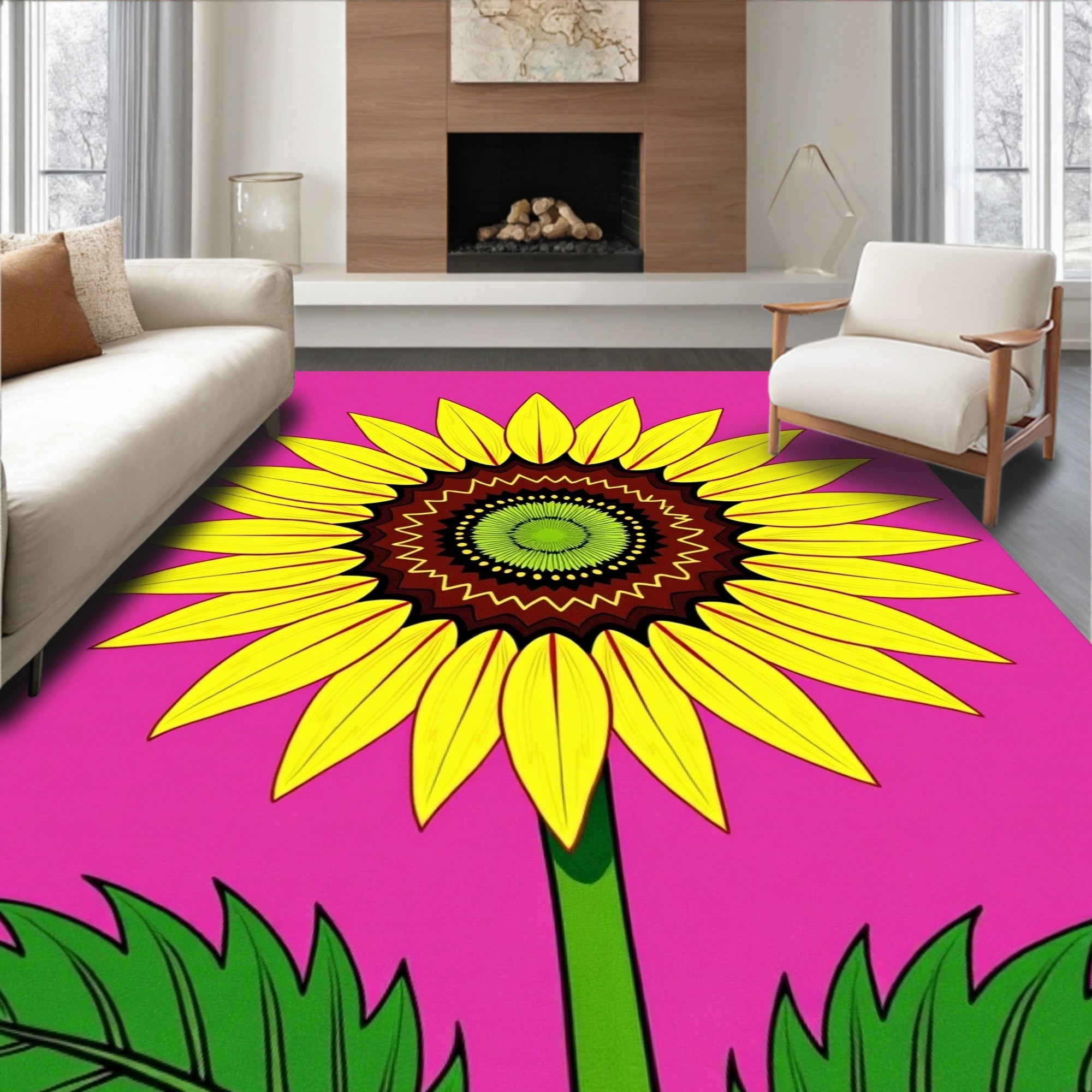 Vibrant Yellow Sunflower Mandala Rug