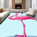 Pink Flamingo Bird On Blue Rug
