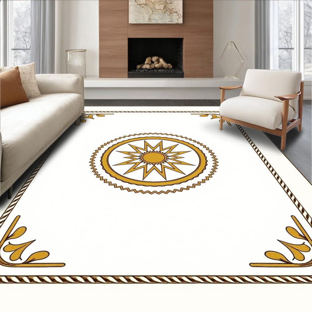 Golden Sunburst Medallion Border Rug