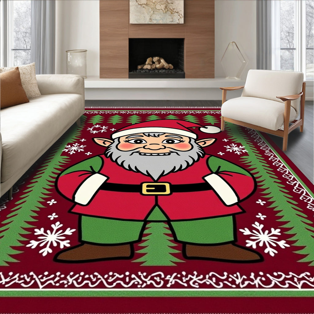 Festive Elf Portrait Red Green Rug