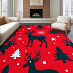 Red Deer Forest Winter Snowflakes Rug