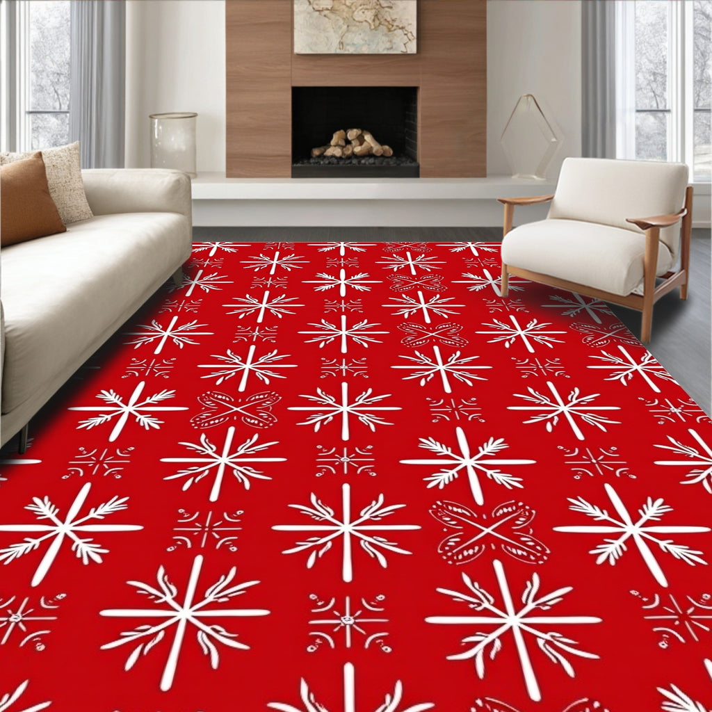 Red White Snowflake Medallion Collage Rug