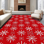 Red White Snowflake Medallion Collage Rug
