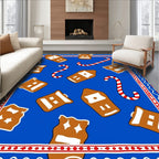 Blue Gingerbread House and Candy Cane Rug