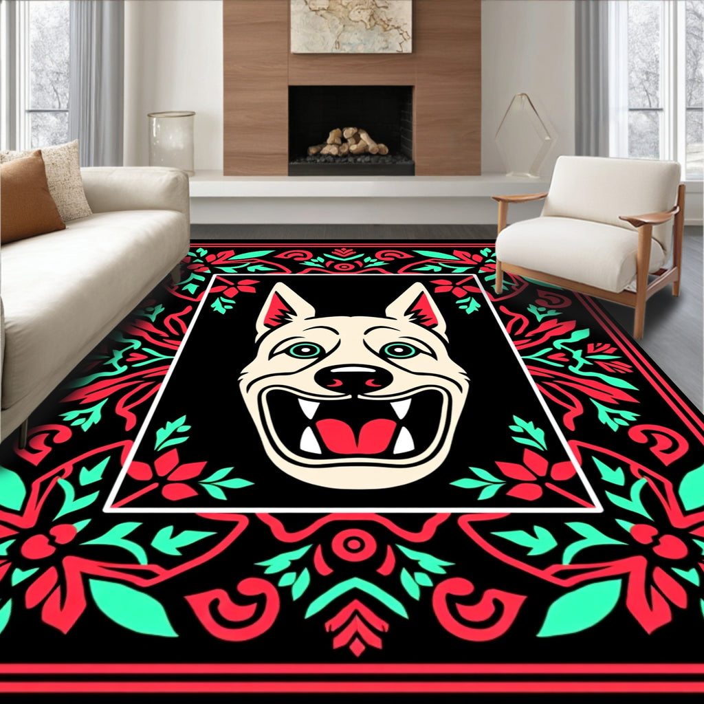 Red Mint Floral Border Dog Rug