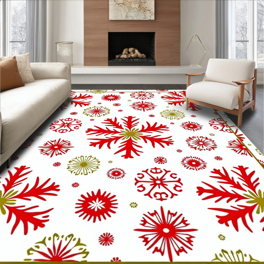 Festive Red Green Snowflake medley Rug