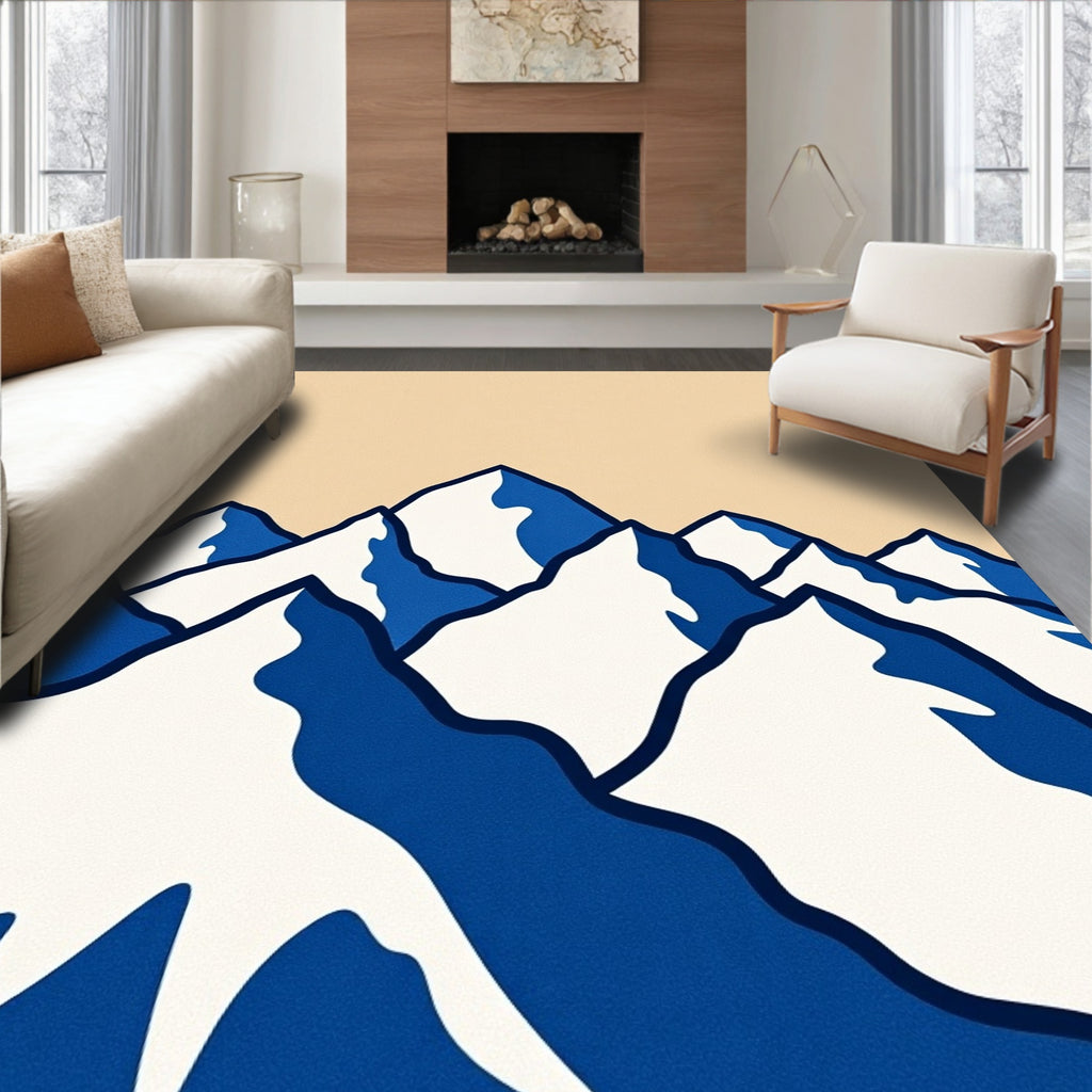 Bold Blue Snow Capped Mountain Peaks Rug