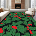 Festive Green Holly Berry Foliage Rug