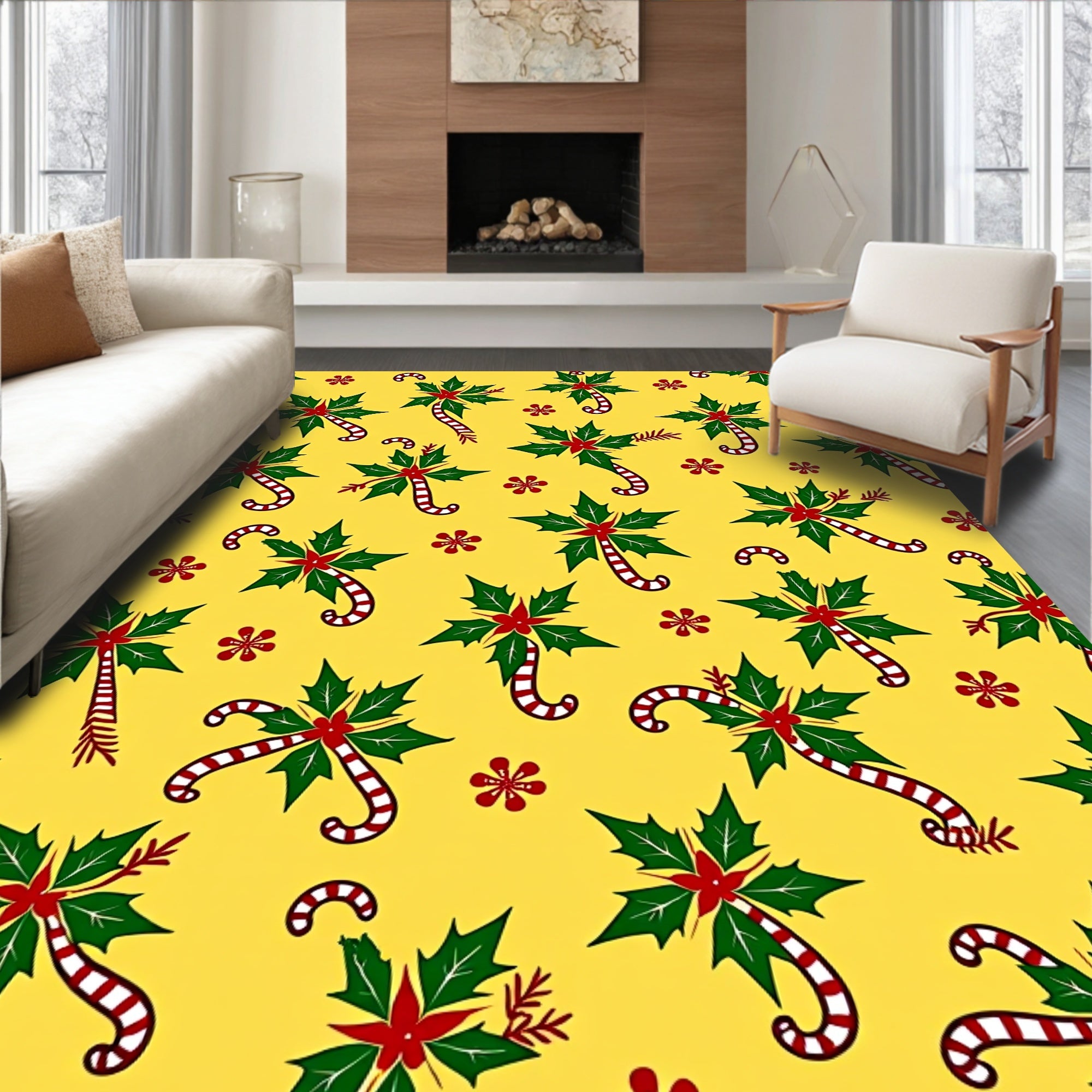 Christmas Candy Cane Holly Garland Rug