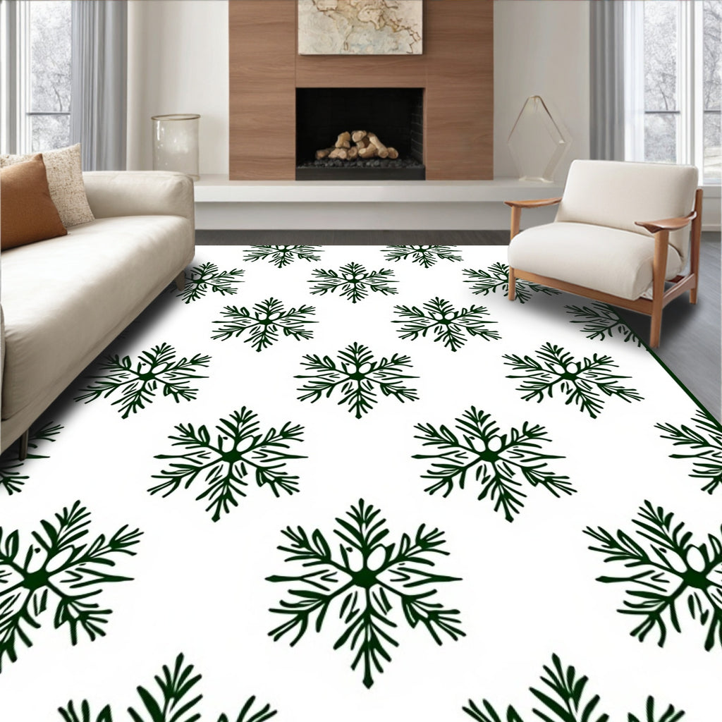 Dark Green Snowflake Winterscape Repeat Rug