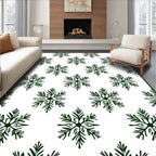 Dark Green Snowflake Winterscape Repeat Rug
