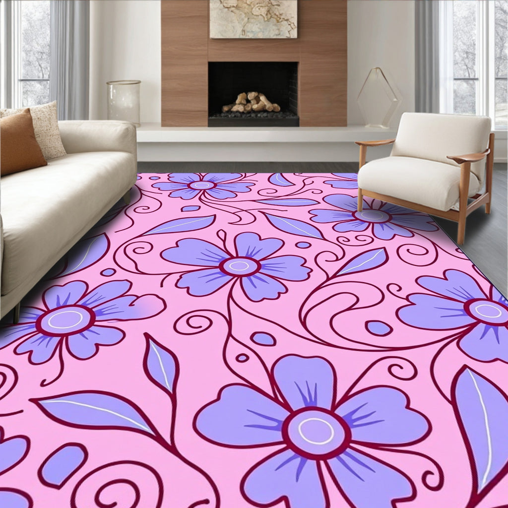 Whimsical Lavender Floral Garden Rug
