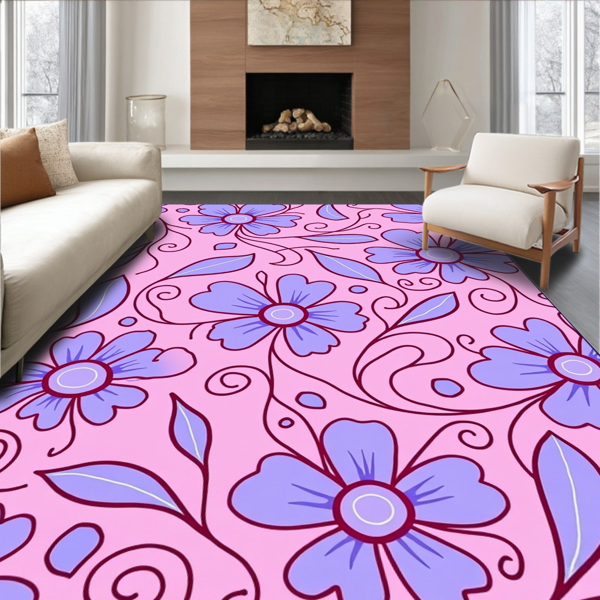 Whimsical Lavender Floral Garden Rug