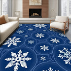Deep Blue Winter Snowflake Circles Rug