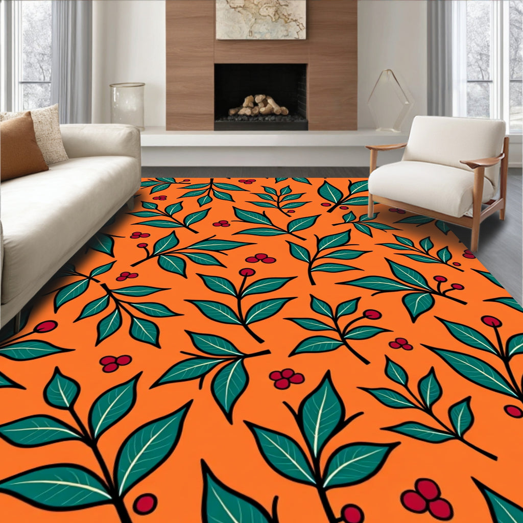 Orange Green Leaf Berry Scatter Rug