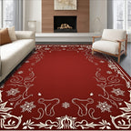 Crimson White Floral Scroll Border Rug