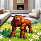 Cute Brown Cow Among Daisies Rug