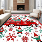 Red Truck Elves Snowflakes Christmas Rug