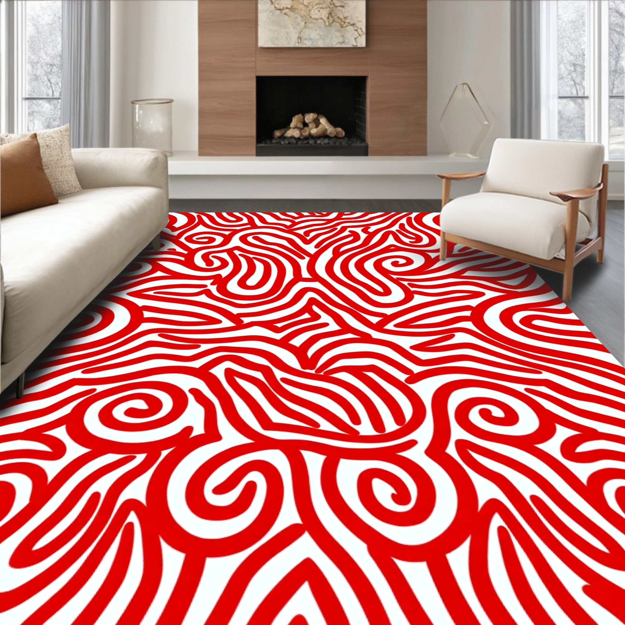 Bold Red Abstract Swirl Rug