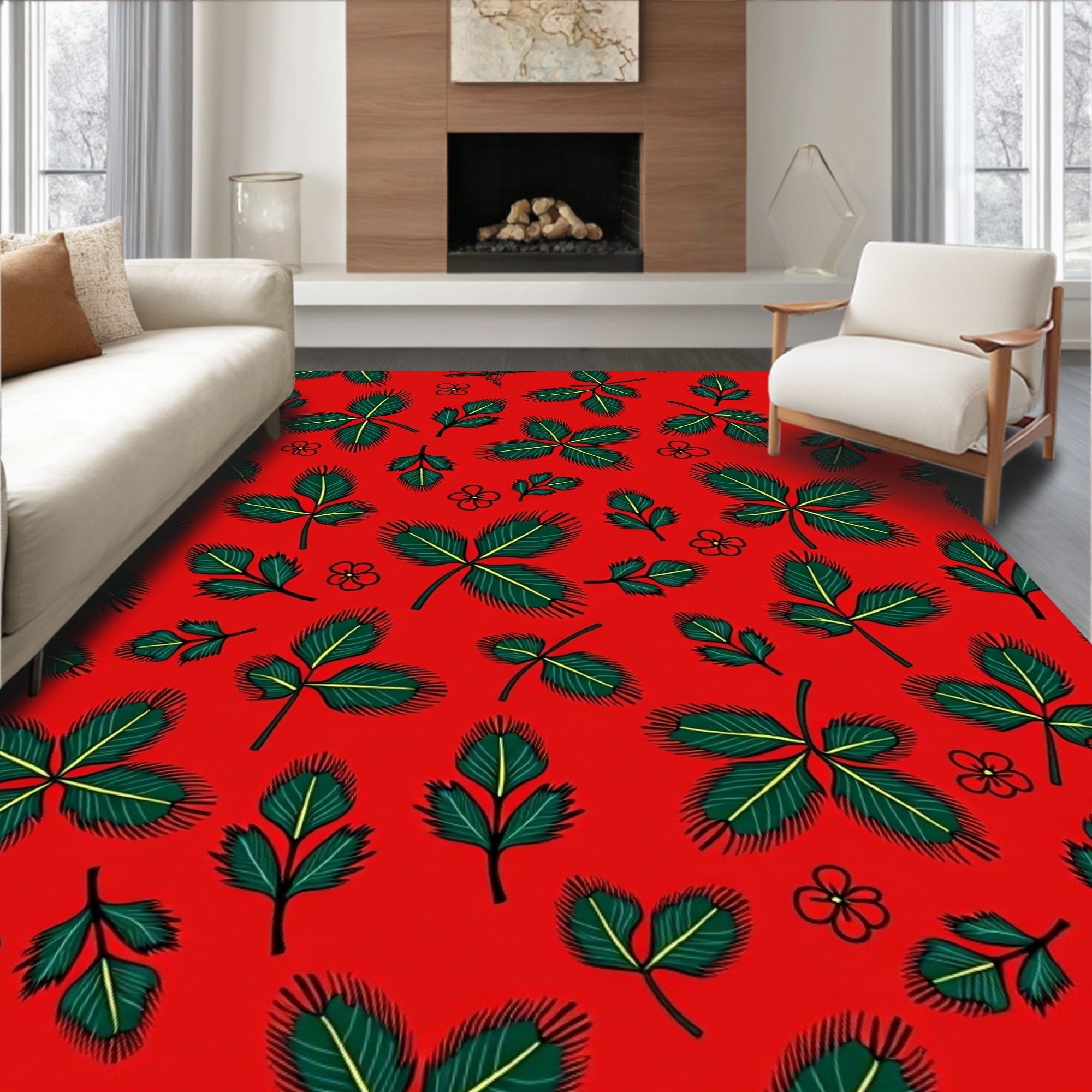 Green Leafy Clover Blossom Rug