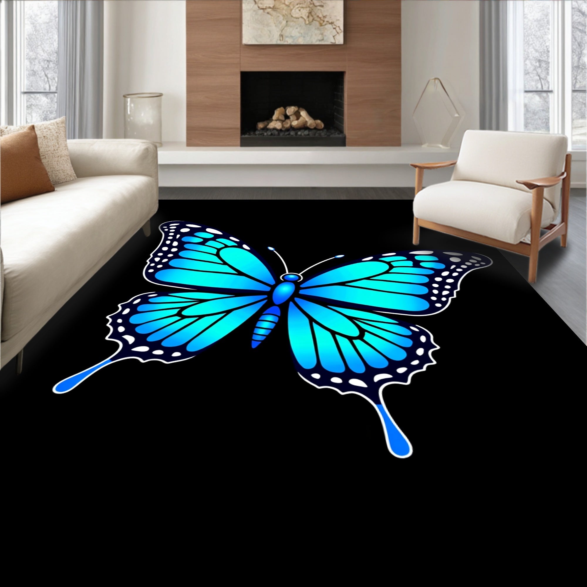 Vivid Blue Butterfly Wing Detail Rug