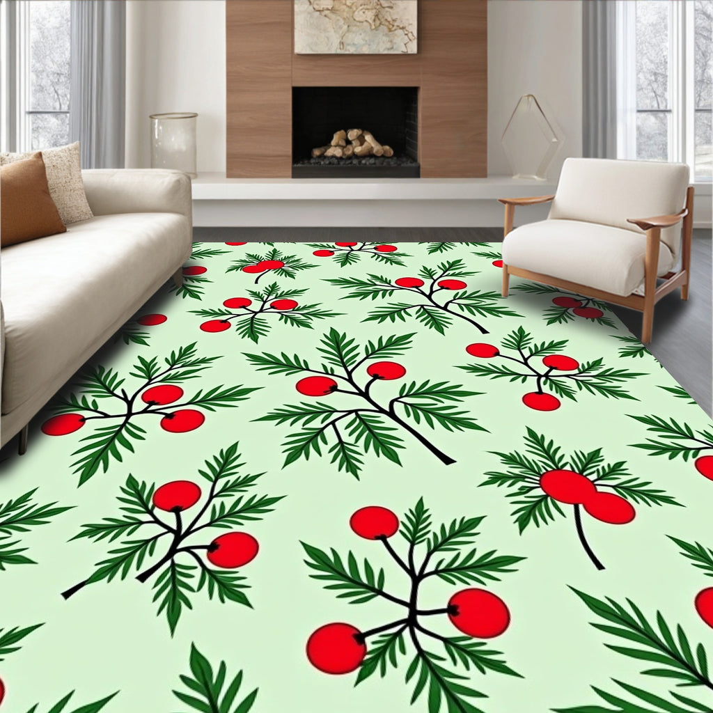 Holly Berry Festive Green Sprigs Rug