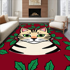 Festive Cat Holly Berry Red Rug