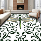 Emerald Dragonfly Floral Scroll Rug