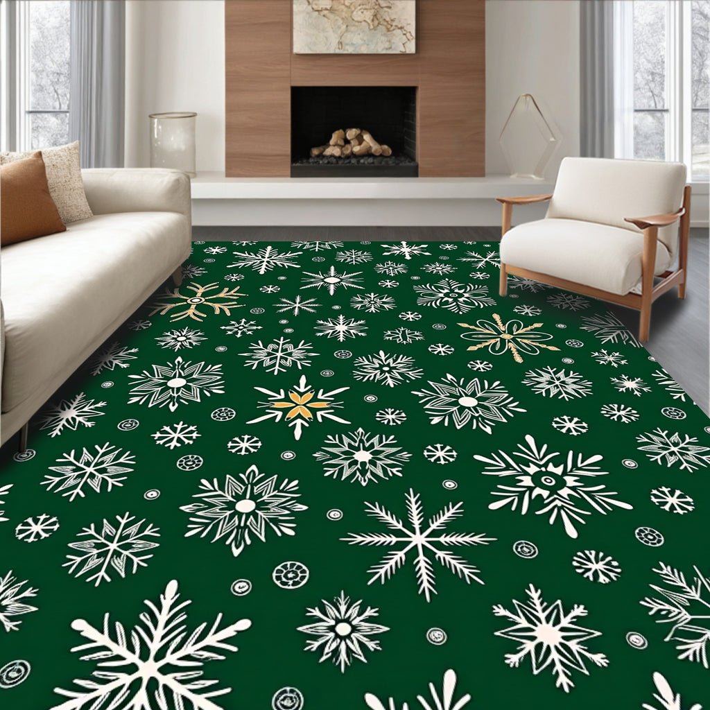Forest Green Snowflake Medley Rug