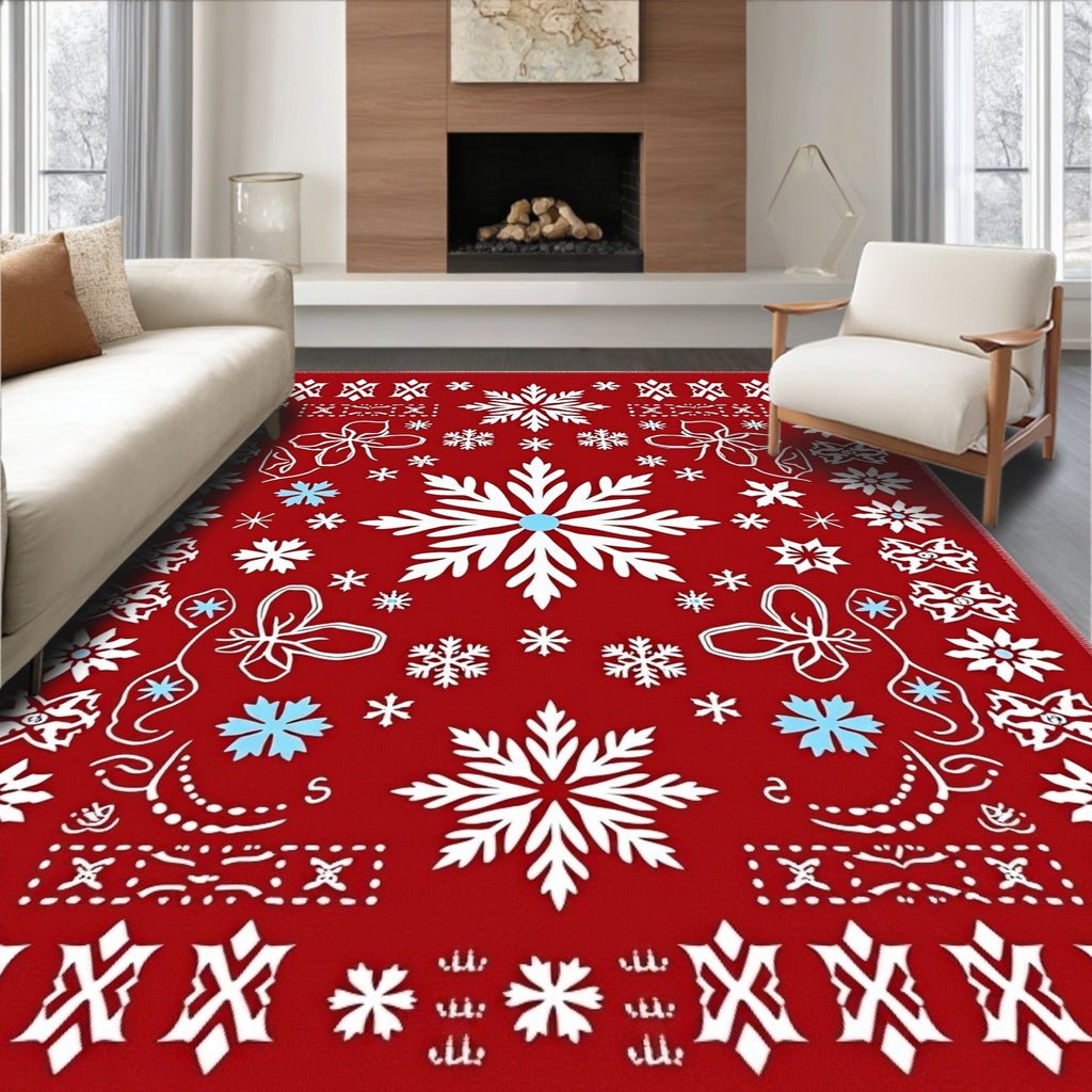 Crimson Snowflake Winter Holiday Rug