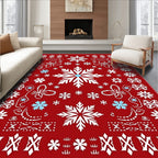 Crimson Snowflake Winter Holiday Rug