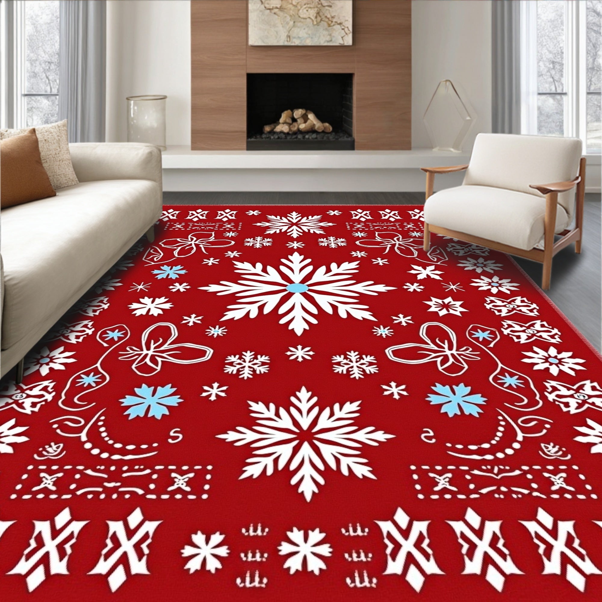 Crimson Snowflake Winter Holiday Rug
