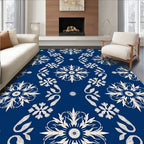 Classic Navy White Floral Medallion Rug