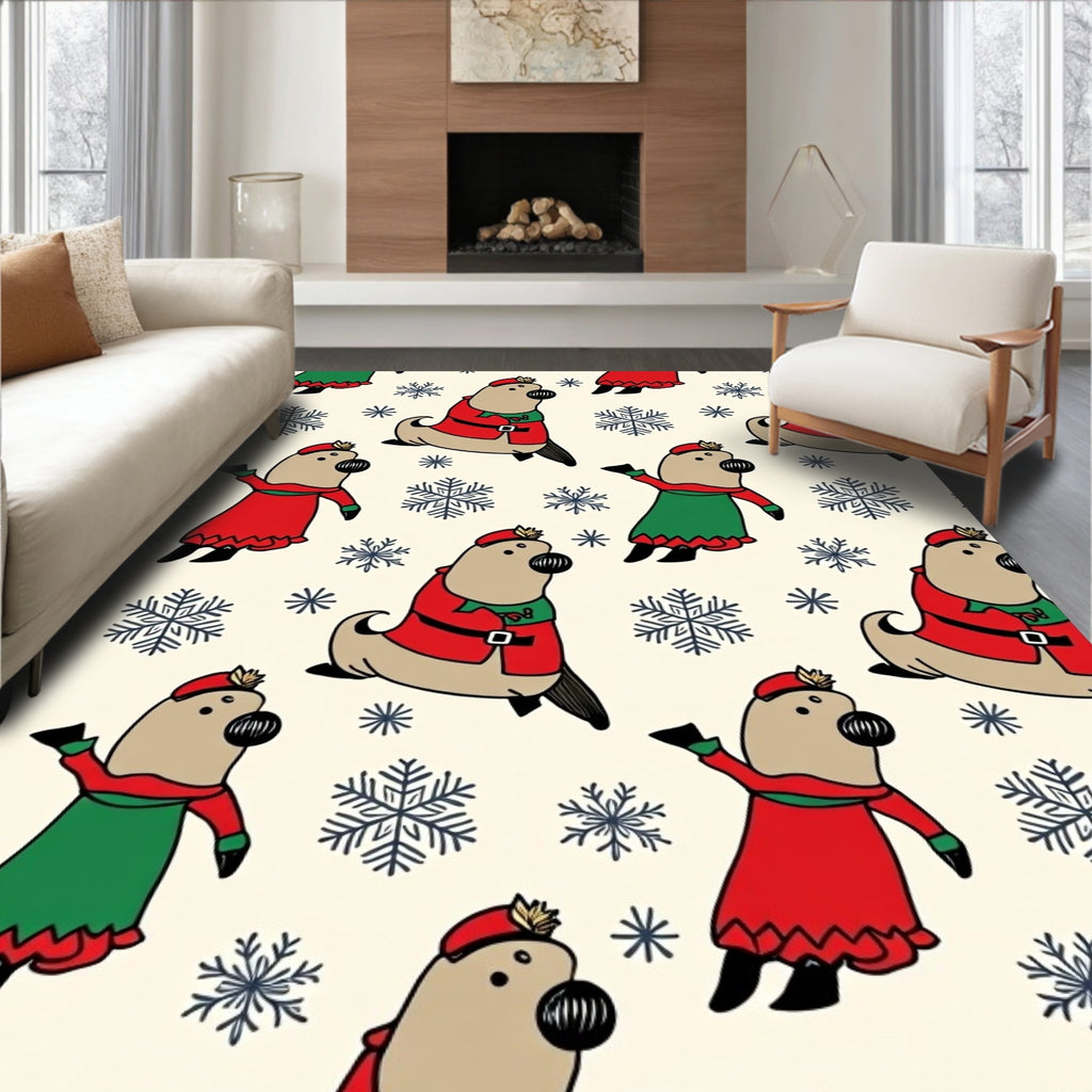 Christmas Seals and Snowflakes Pattern Rug
