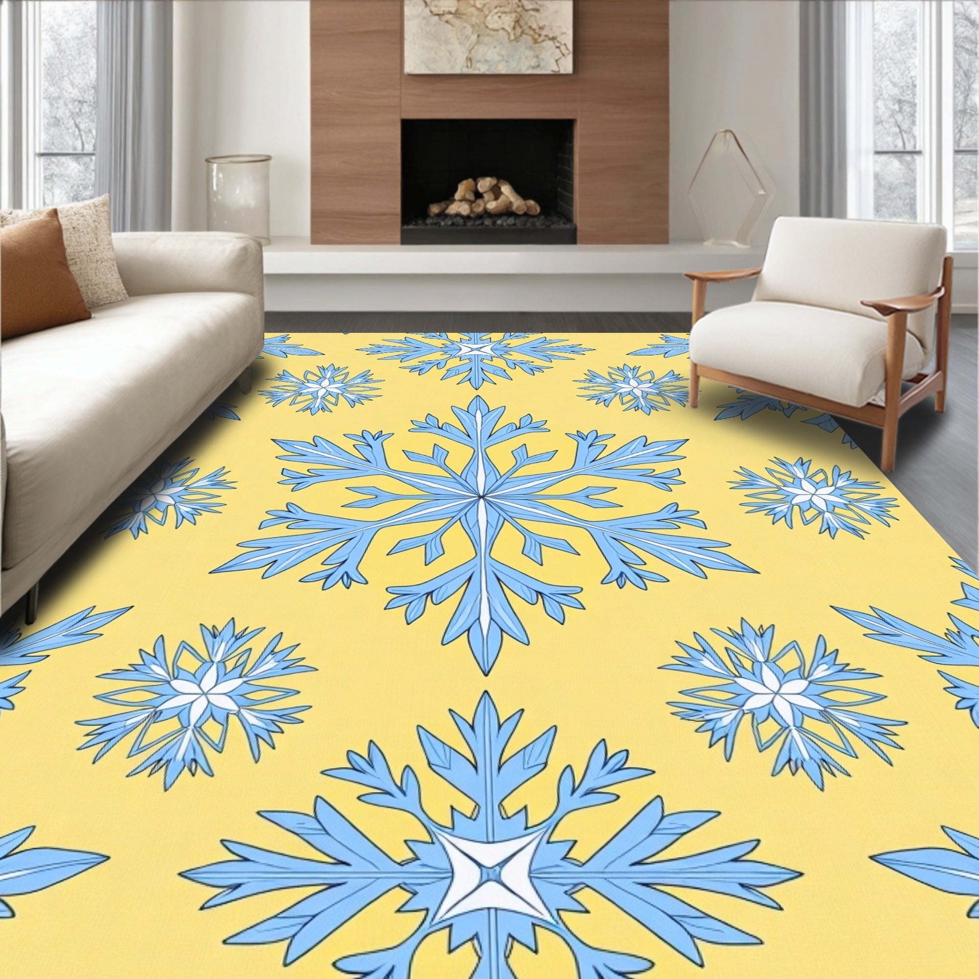 Sky Blue Snowflake Scatter Rug