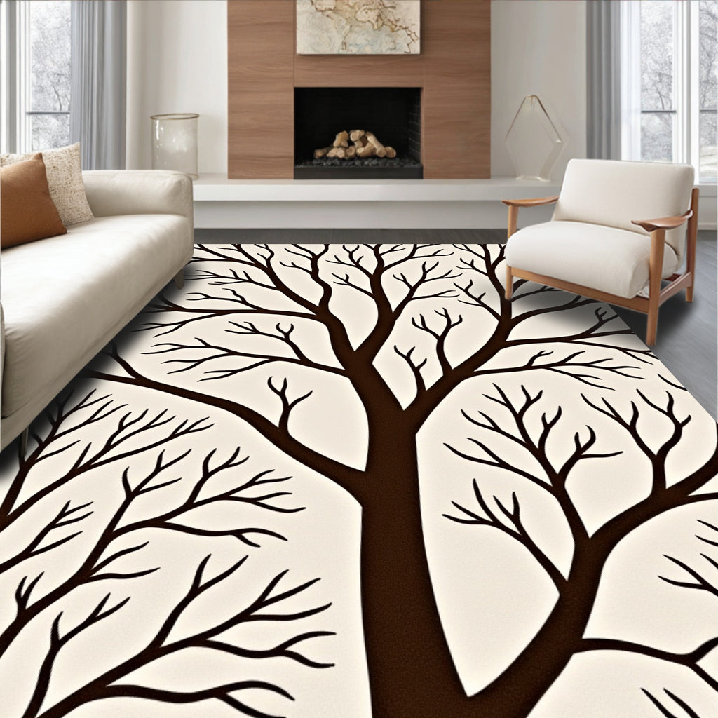 Dark Brown Bare Tree Branches Rug