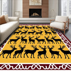 Burgundy Yellow Forest Deer Arrangement Rug