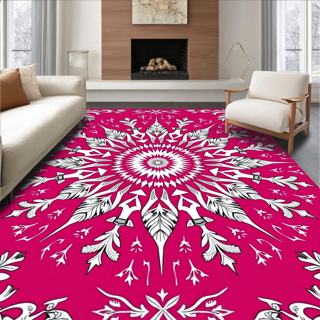 Crimson Mandala Floral Sunburst Rug