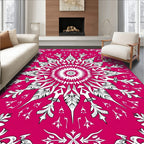 Crimson Mandala Floral Sunburst Rug