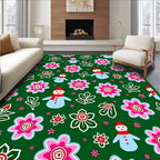 Jolly Snowman Pink Flower Garden Rug