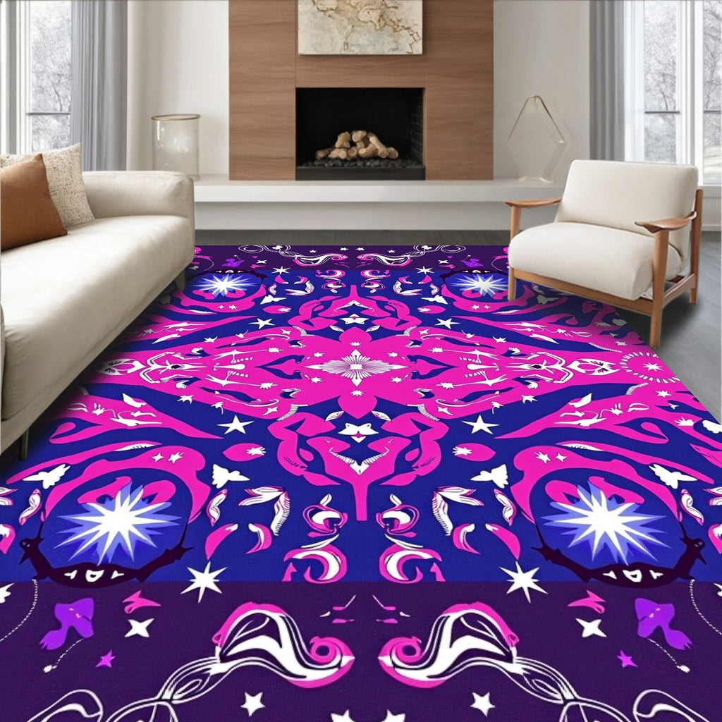 Vibrant Pink And Blue Starburst Medallion Rug