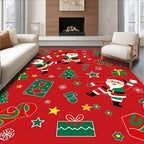 Jolly Red Christmas Santa Mittens Trees Rug