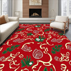 Crimson Evergreen Foliage Swirl Rug