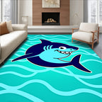 Playful Blue Shark Ocean Waves Rug
