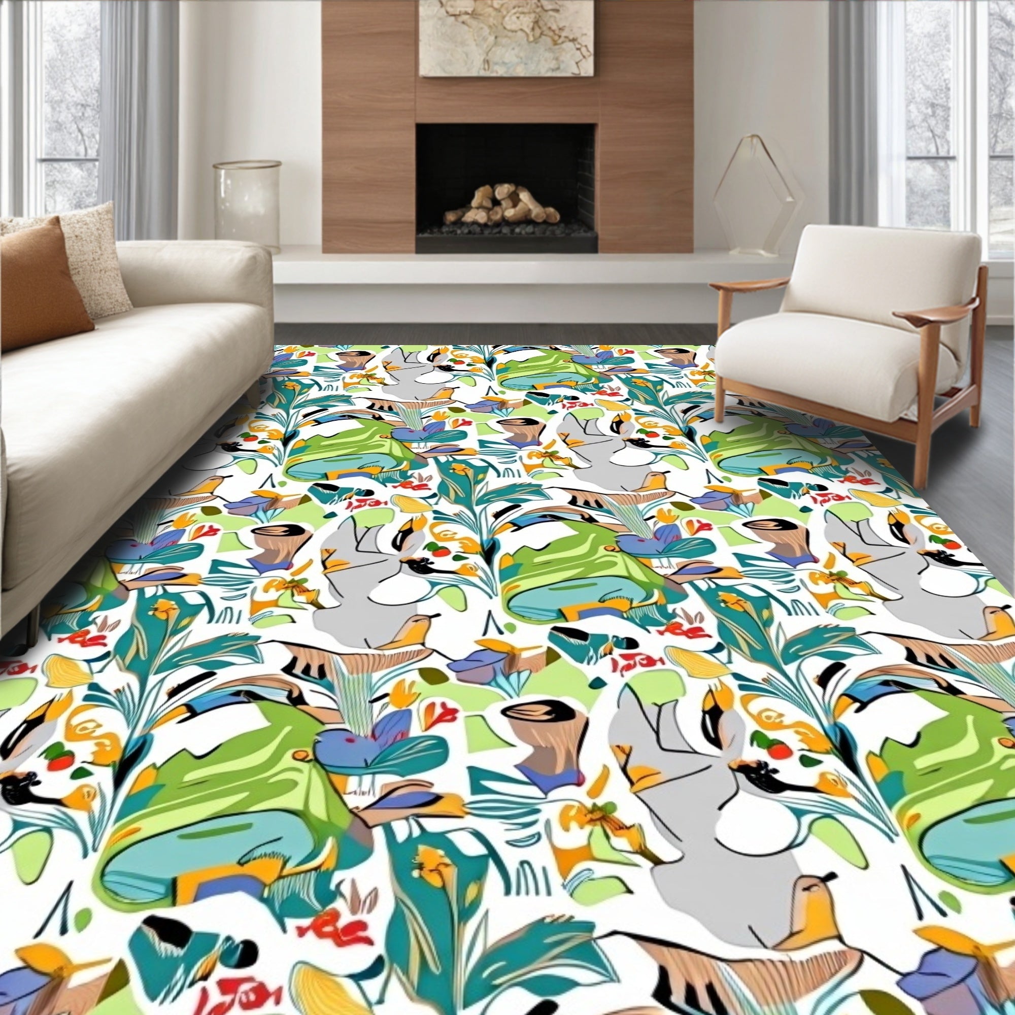 Whimsical Abstract Tropical Garden Rug